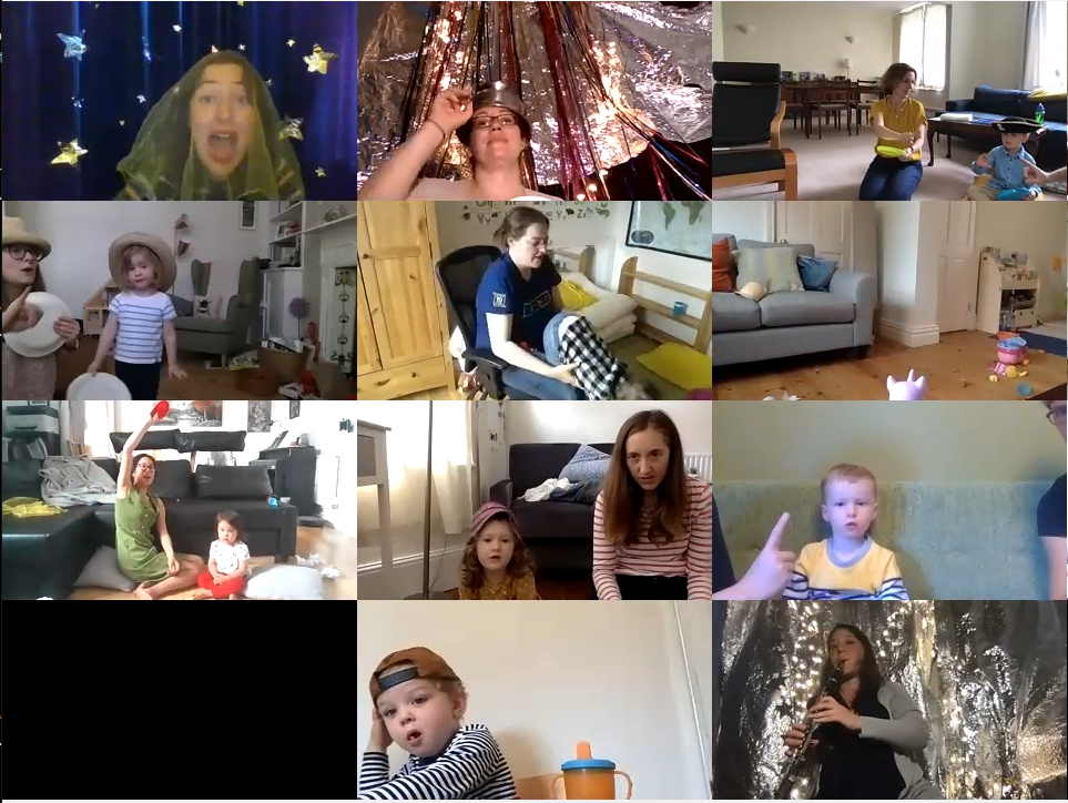Screenshot of Chamber Tots participants and performers at home